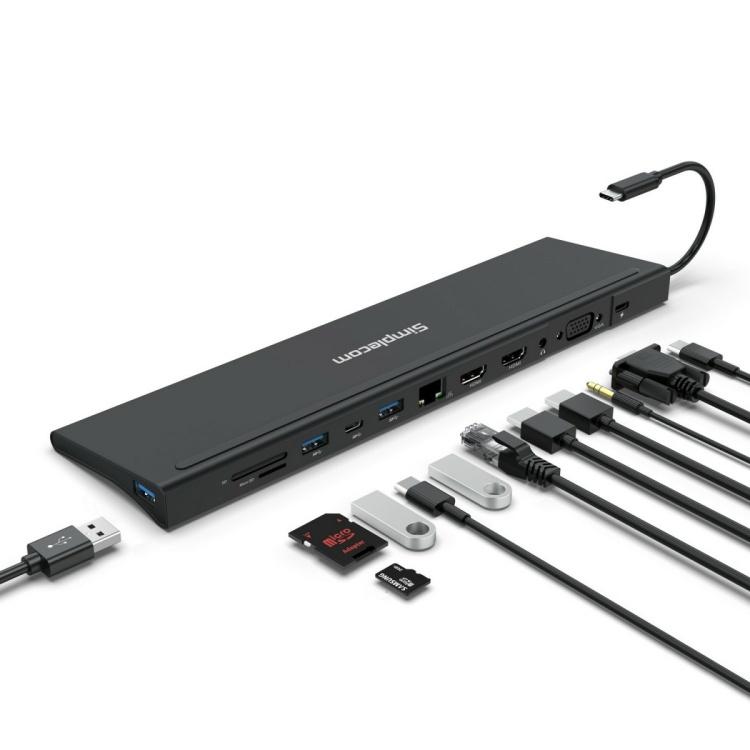 Simplecom CHN622 USB Type-C 12-in-1 Hub/Docking Station with 2xHDMI+VGA+Gigabit LAN