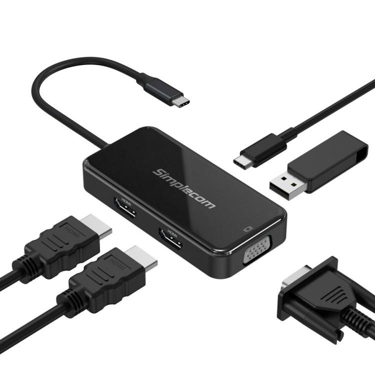 Simplecom DA451 USB 3 Type C to Dual HDMI, VGA and USB-C/A ports with power delivery