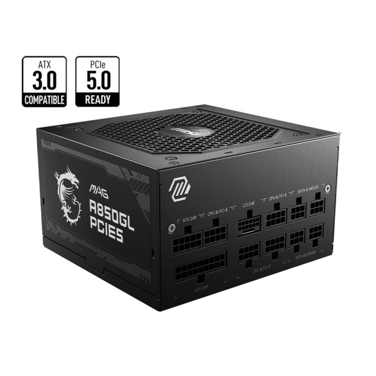 MSI A850GL 850W (16-pin native) 80Plus Gold Rated Power Supply, Fully Modular