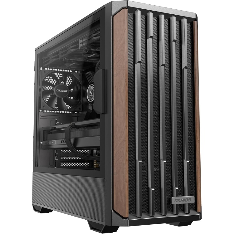 Okinos Cypress 7 Walnut Wood/Black ATX Case with 4xPWM Fans