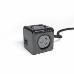 POWERCUBE 4 Outlet Power Board with 2 USB 1.5m Meter Extension Cord (Black)